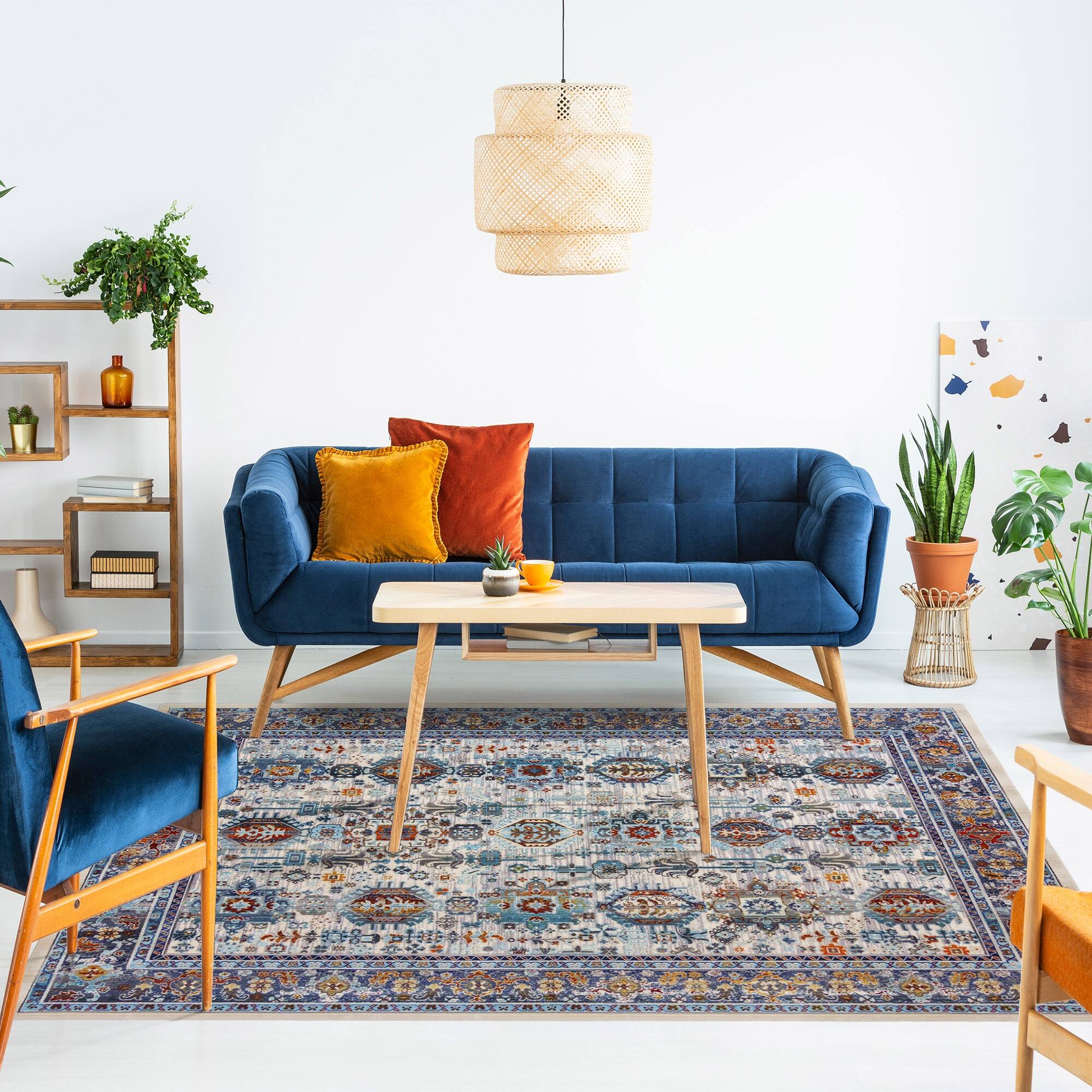 Gertmenian Reyes Brisa Traditional Bohemian Grey/Navy Floral Medallion